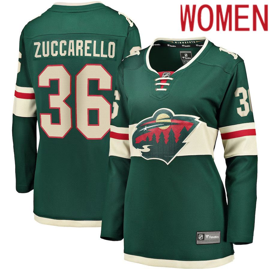 Women Minnesota Wild 36 Mats Zuccarello Fanatics Branded Green Breakaway Player NHL Jersey